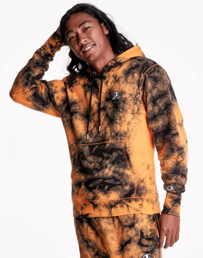 Sudadera Con Capucha Champion Hombre - Galaxy Dye Embroidered C & Script Applique ( Naranjas/Negras